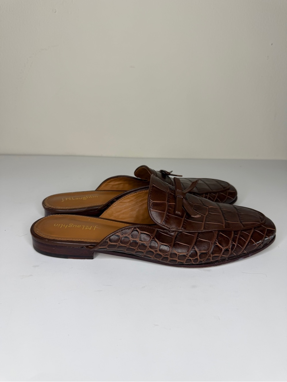 J Mclaughlin Georgina Embossed Crocodile Mule Loafers Womens Size 38.5 US 8.5